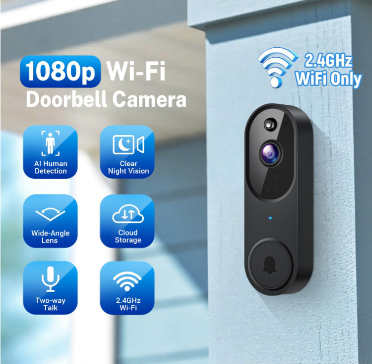 Video Timbre WiFi Inalámbrico Cámara IA Audio 2 Vías Visión Nocturna Batería