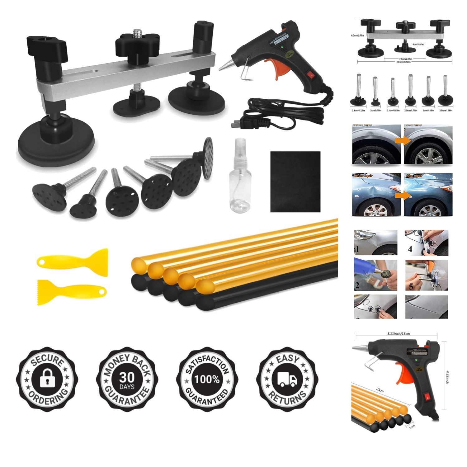 Lightweight (1.87 lbs) Dent Puller Kit with Glue Gun for Effortless Repairs