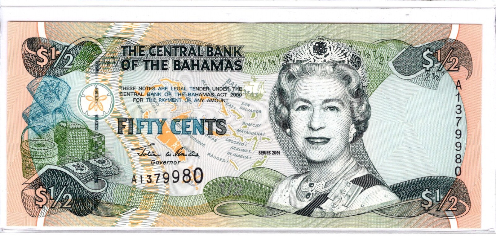Bahamas 1/2 Dollar 2001 Queen Elizabeth - UNC A1379980