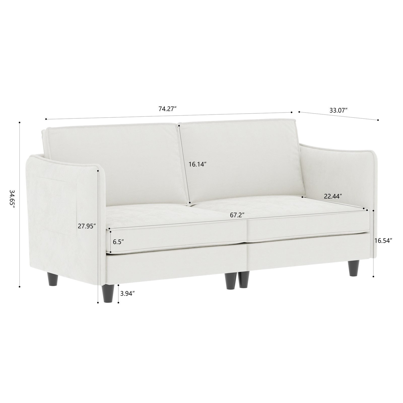 74.27'' Loveseat Sofa, 2 Seater Comfy Couch,Mid Century Modern Designed for S