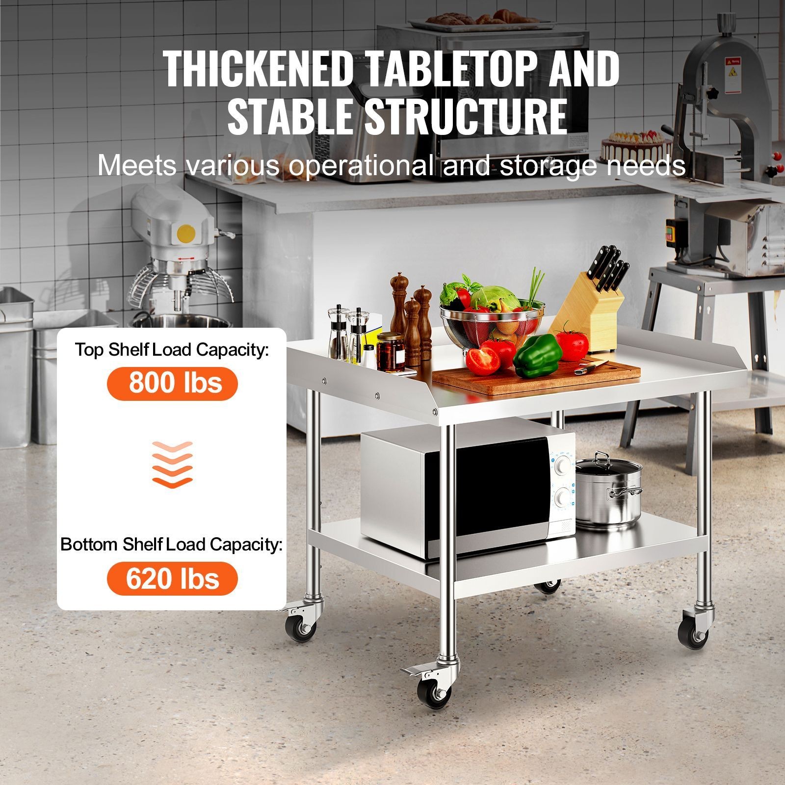 30x36in Stainless Steel Work Table with 3-Sided Backsplash