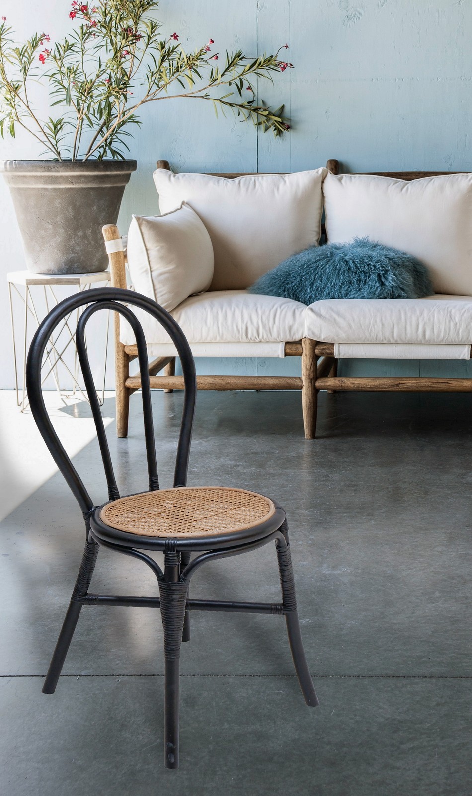 Set of 2 Black Rattan Dining Chairs, 35.5" High, Woven Back, Modern Kitchen