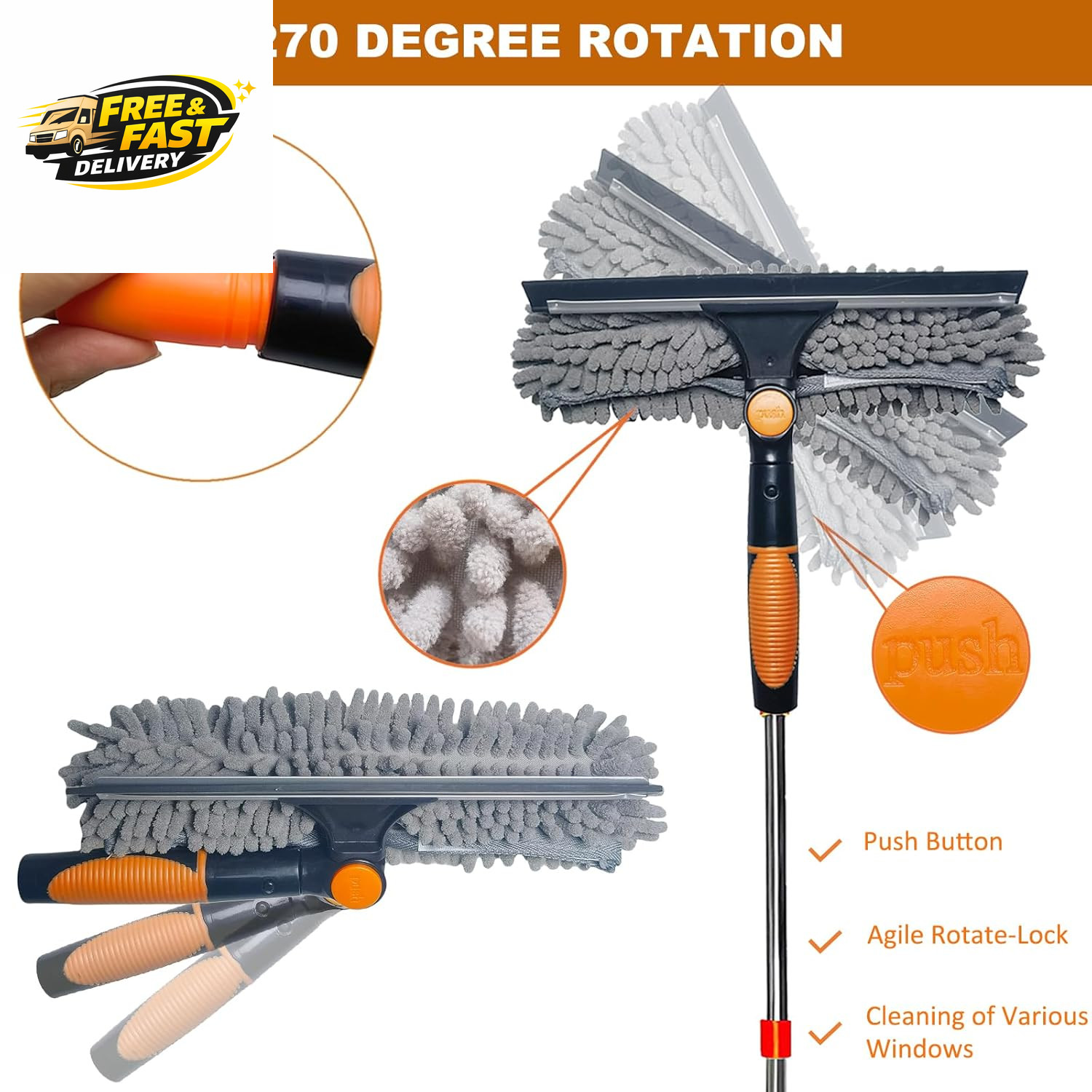 20 Ft+ Reach Squeegee Window Cleaner Duster 2 in 1 Rotatable Window Cleaning Too