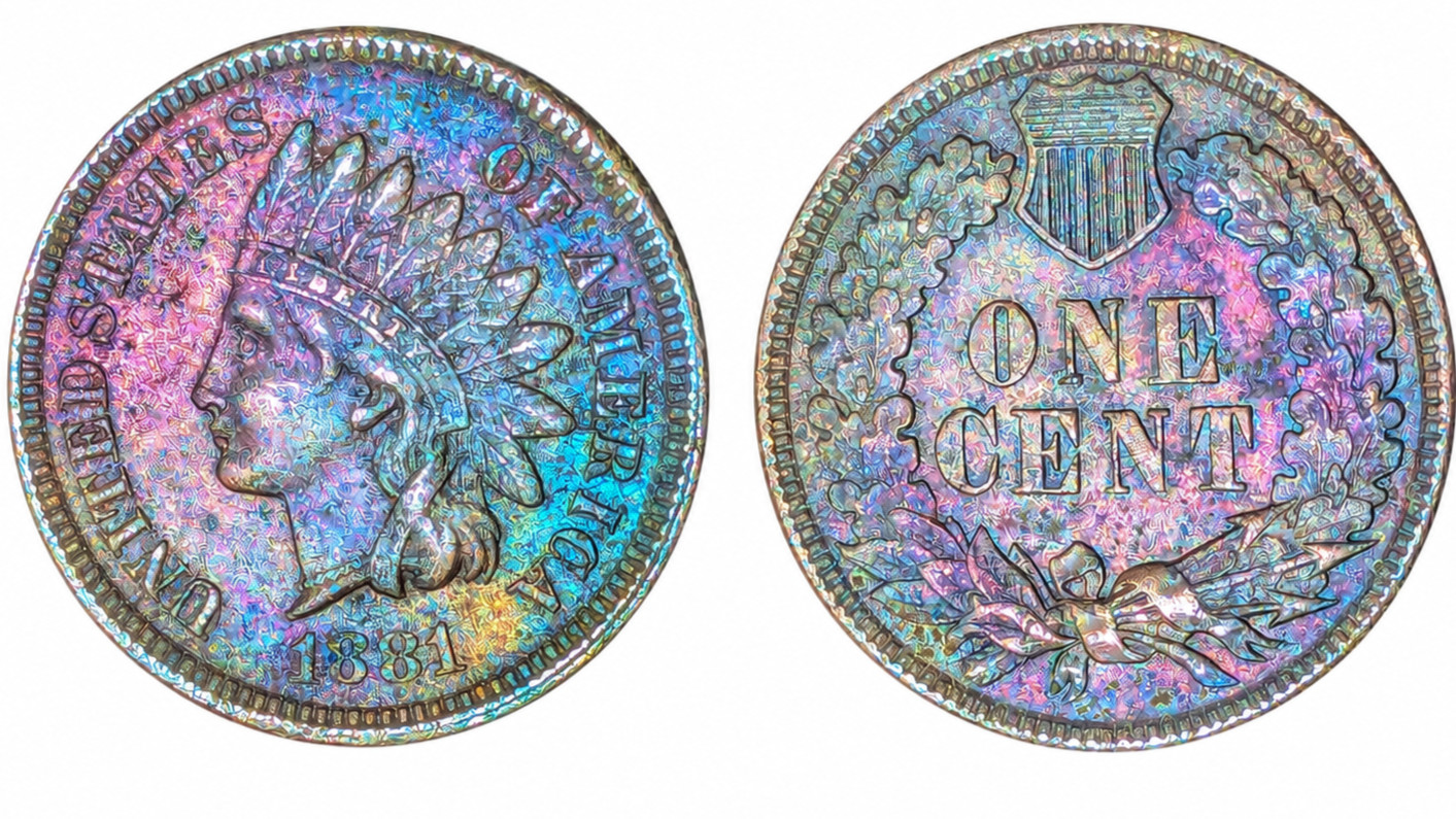 1881 Indian Head Cent Uncirculated Rainbow Colorful Toned