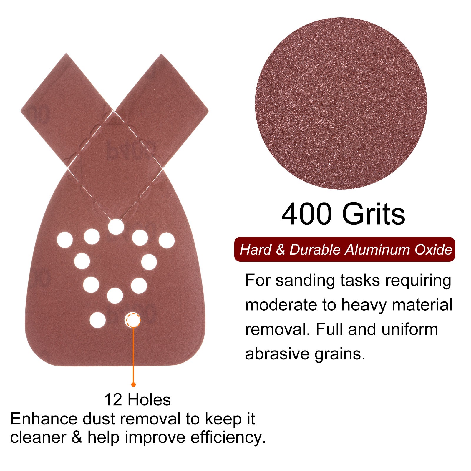 24pcs 400 Grit 12 Hole Hook Loop Sandpaper Triangular Sanding Pad with Extra Tip