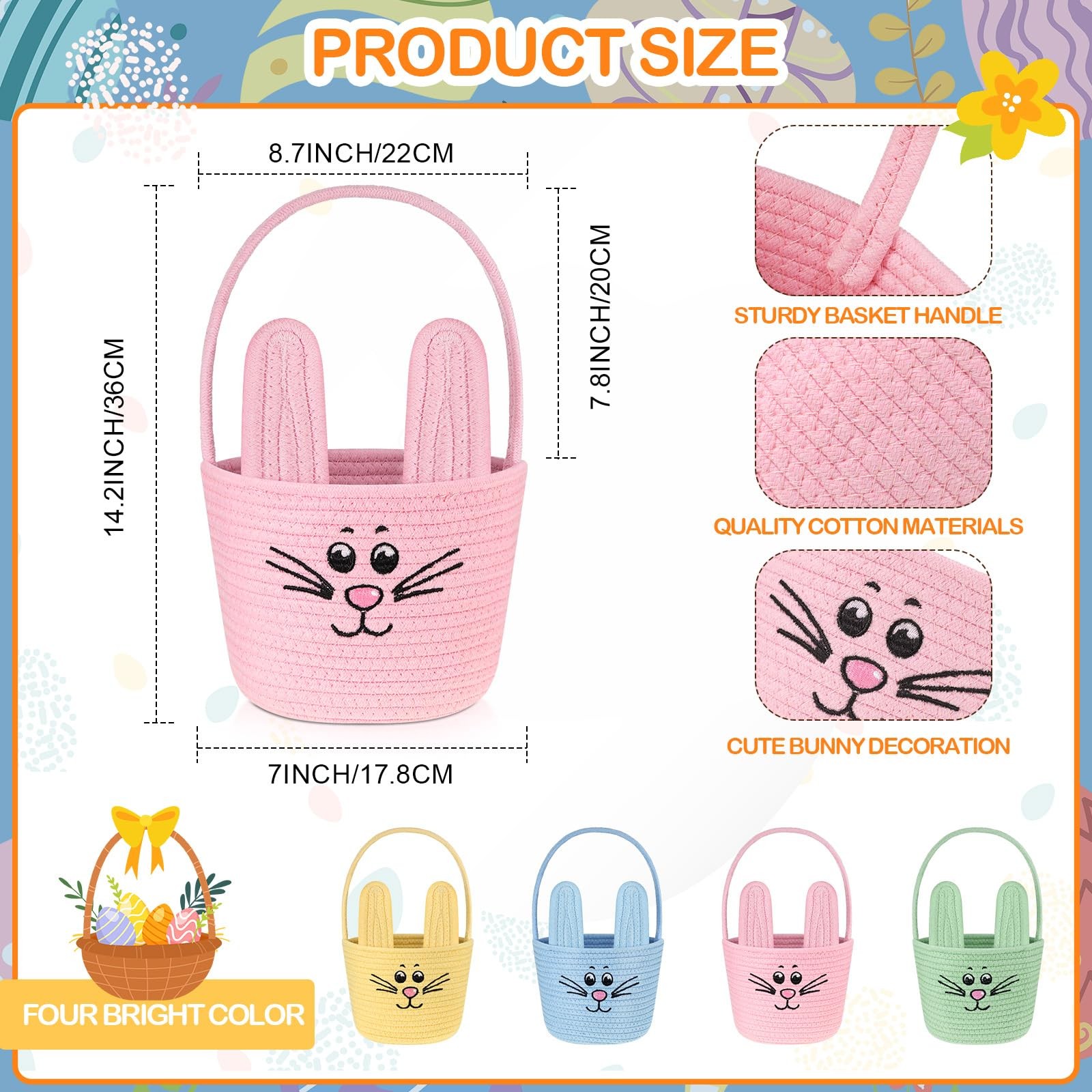Woven Easter Baskets Woven Bunny Baskets with Handles Eggs Hunt Bucket Rabbit...