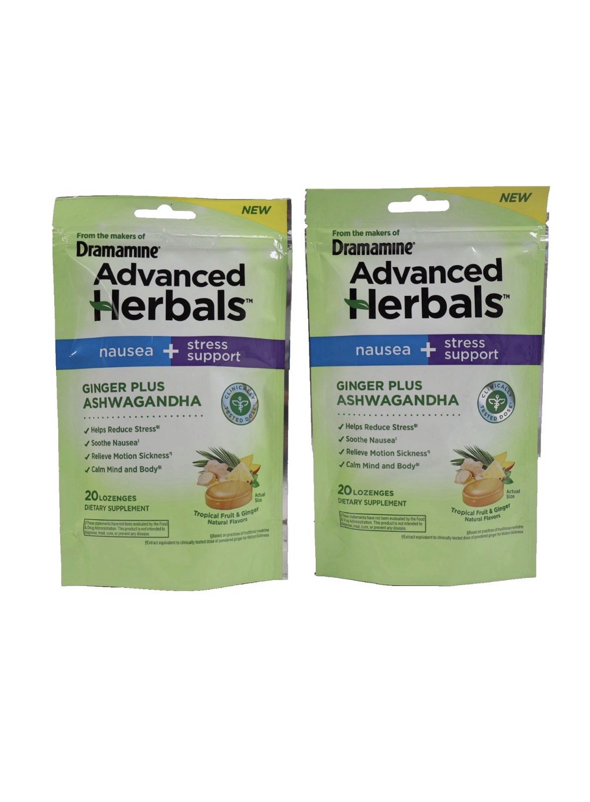 Advanced Herbals Nausea + Stress Support Lozenges w/Ginger 20ct - 2 Pack!