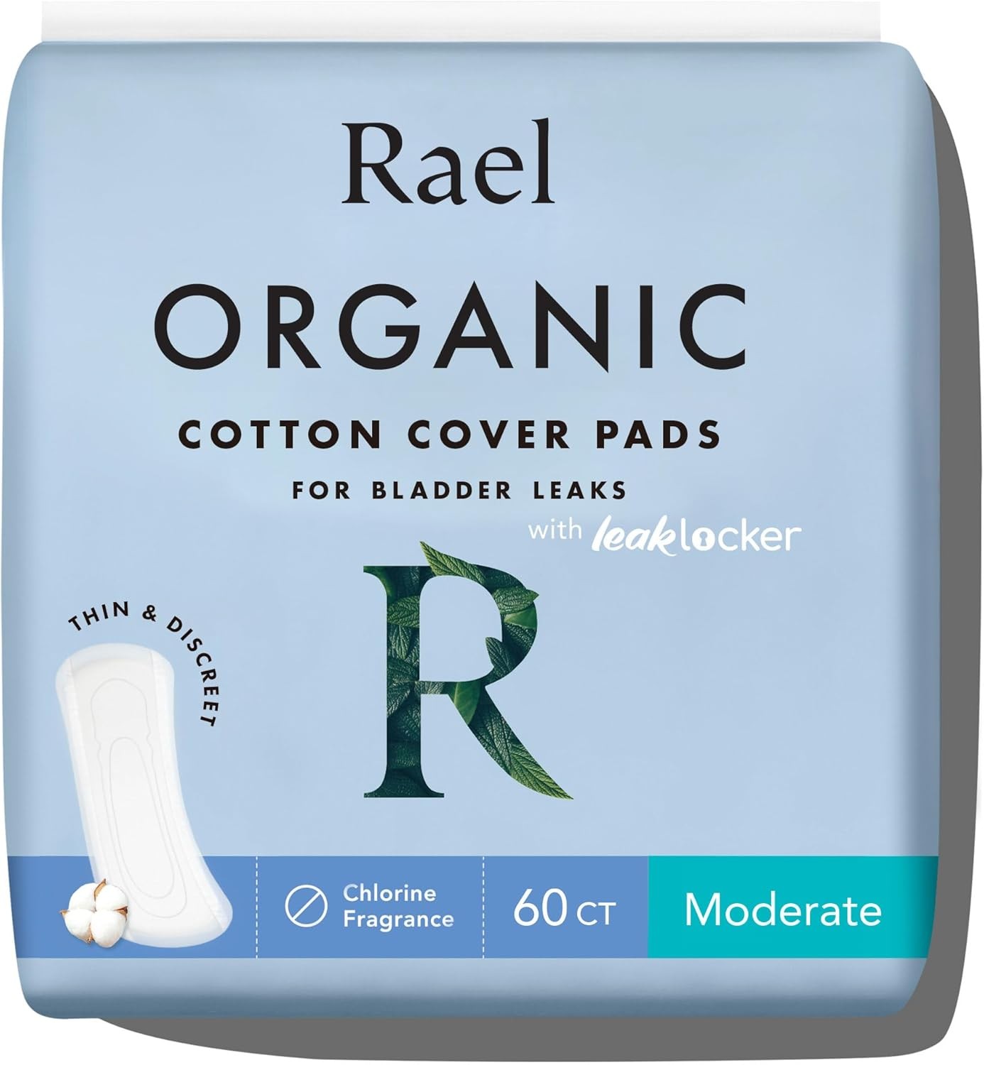 Rael Moderate Organic Cotton Cover Incontinence Pads (Moderate, 60 Count)