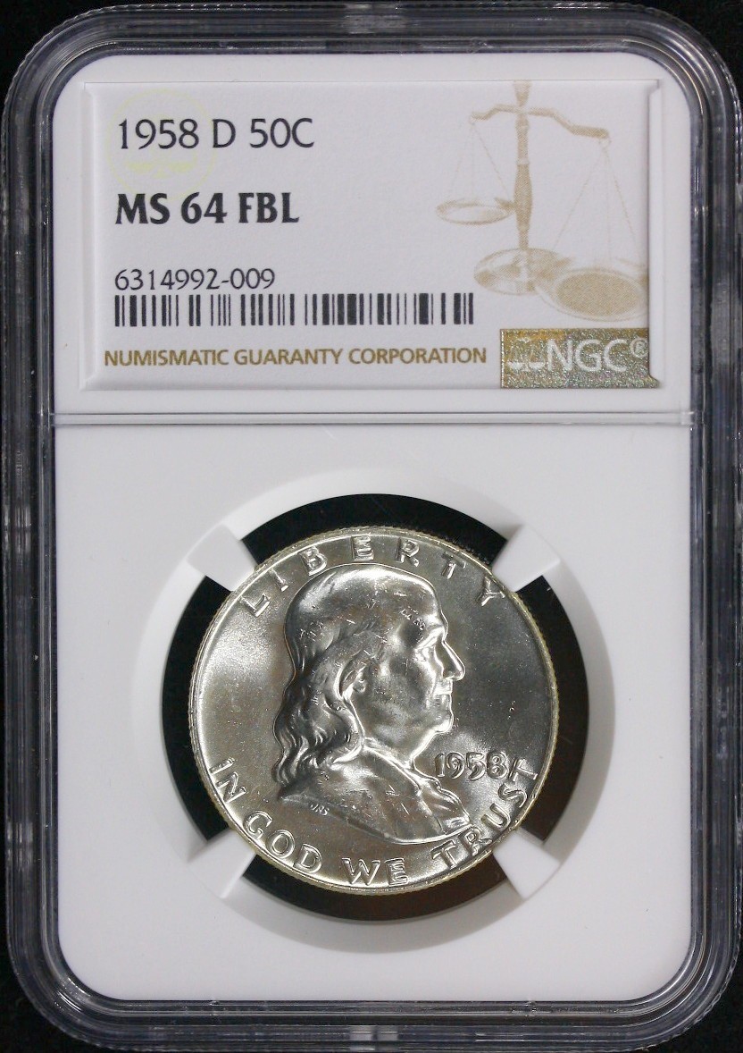 1958-D 50C Franklin  Silver Half Dollar NGC Certified MS-64 FBL