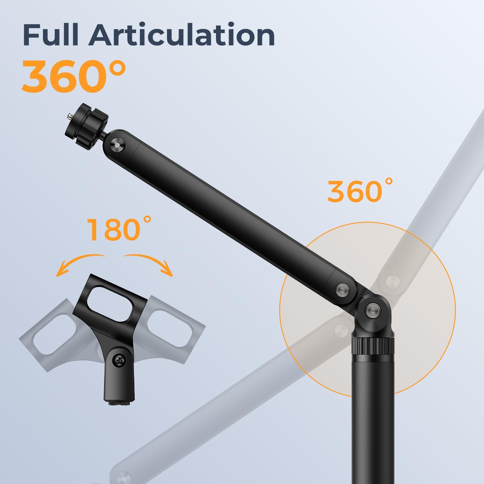 POLESTO Desktop Microphone Stand, Adjustable Foldable Arm Black