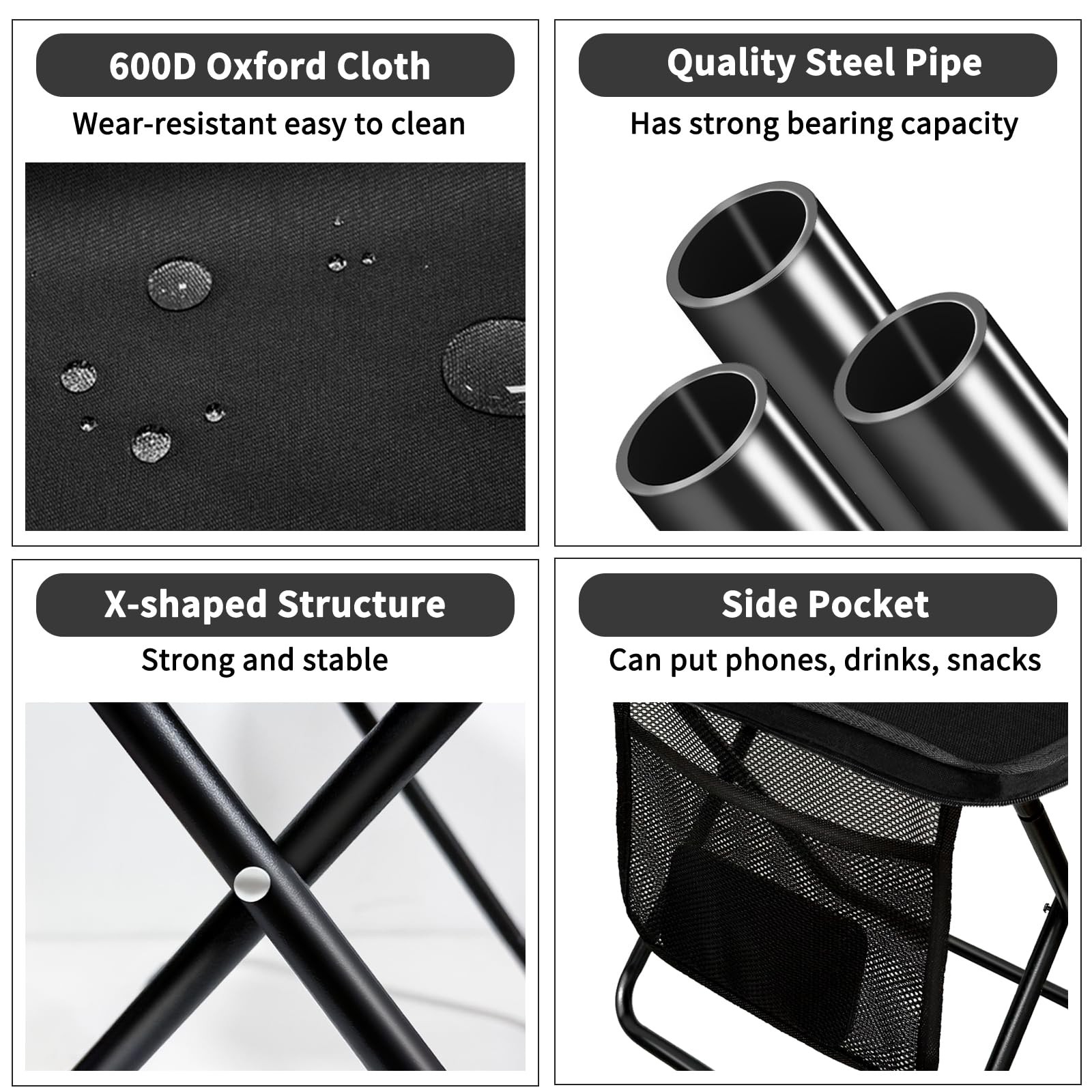 Portable Folding Stool 13 Inch Camping Stool for Adults with Side Pocket, Ult...
