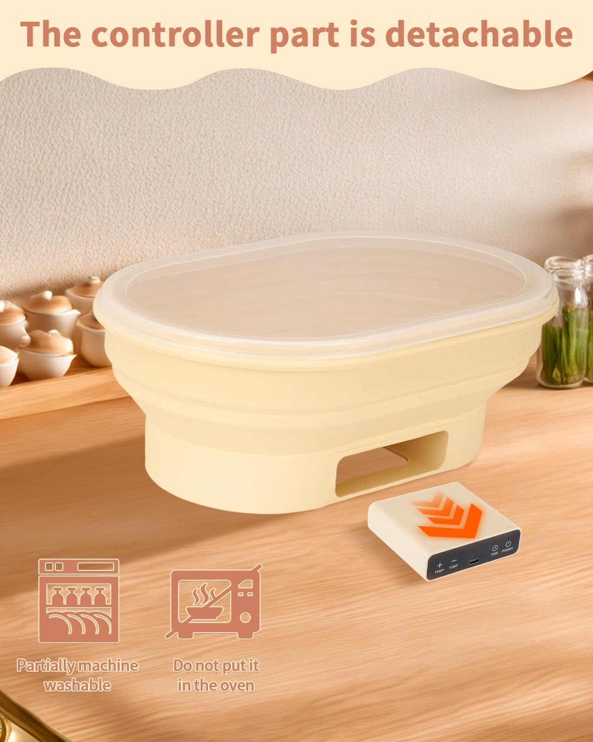 Heating Bread Proofing Basket Set Foldable Thermostatic Silicone Bowl with 77...