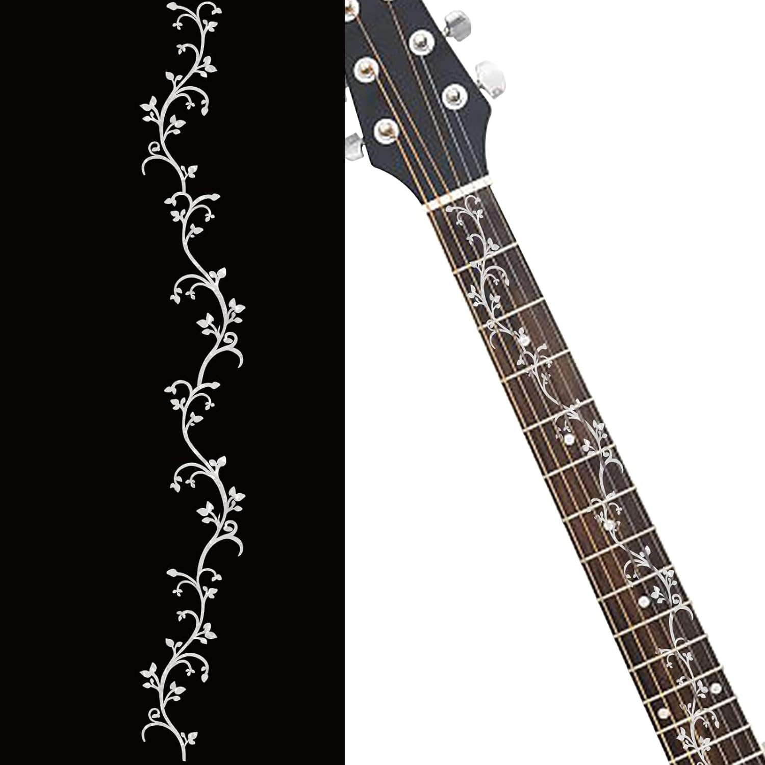 2 Pcs Guitar Inlay Stickers, Guitar Fretboard Markers Silver Vines Decals for A