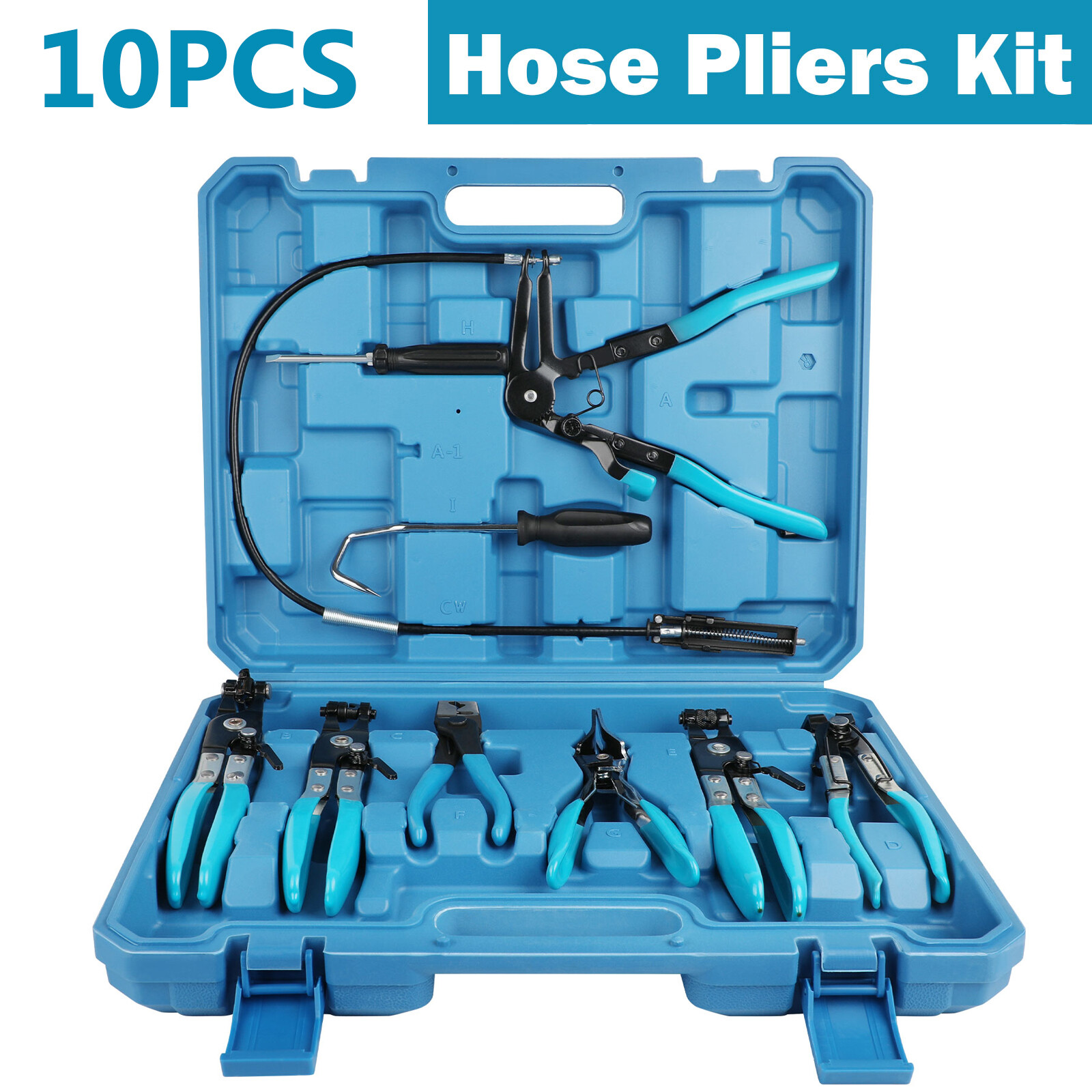 Pro 10PC Hose Clamp Clip Plier Set Swivel Jaw Flat Angled Band Automotive Tools