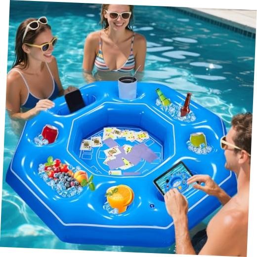 Octagonal Inflatable Game Table with Waterproof Playing Cards, Inflatable Blue