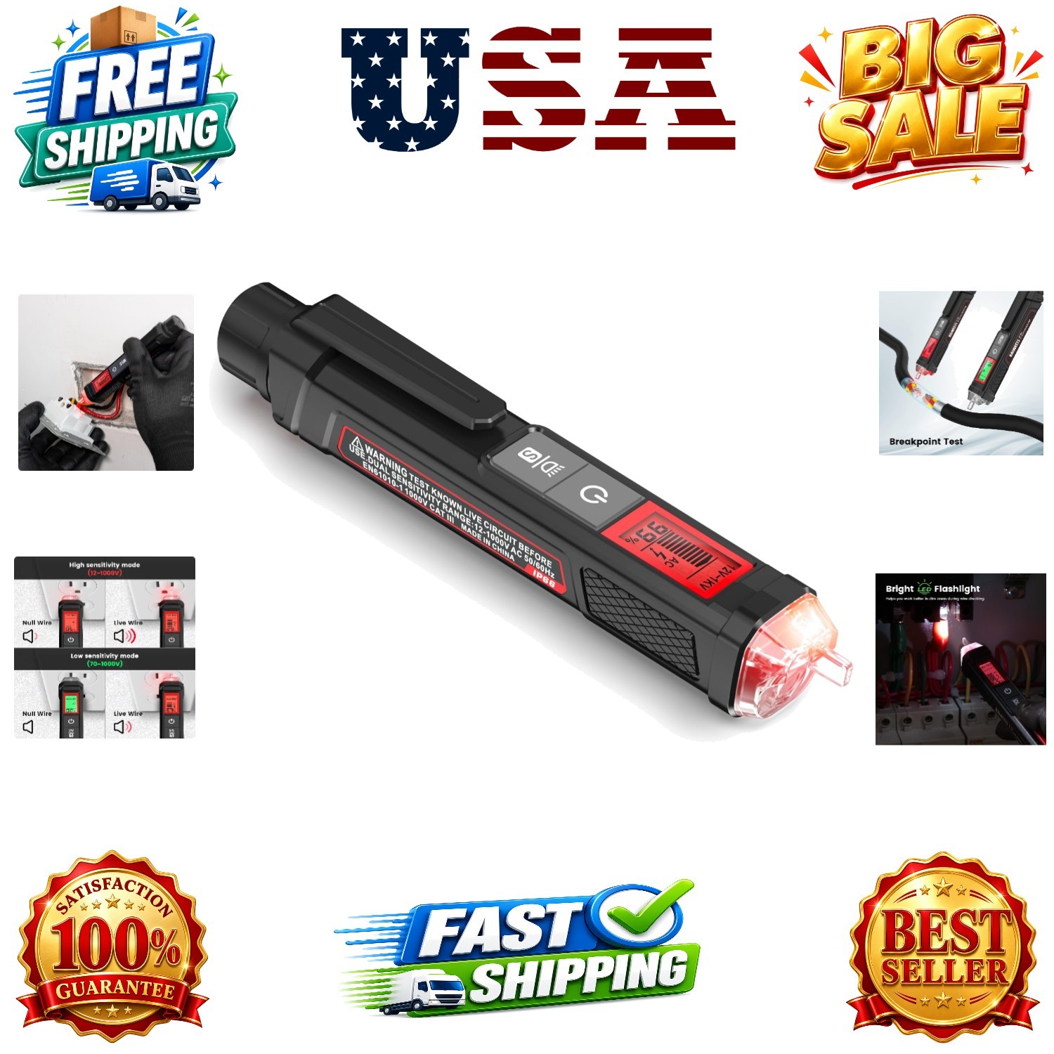 Voltage Tester/Non-Contact Voltage Tester with Signal Percentage, Dual Range ...
