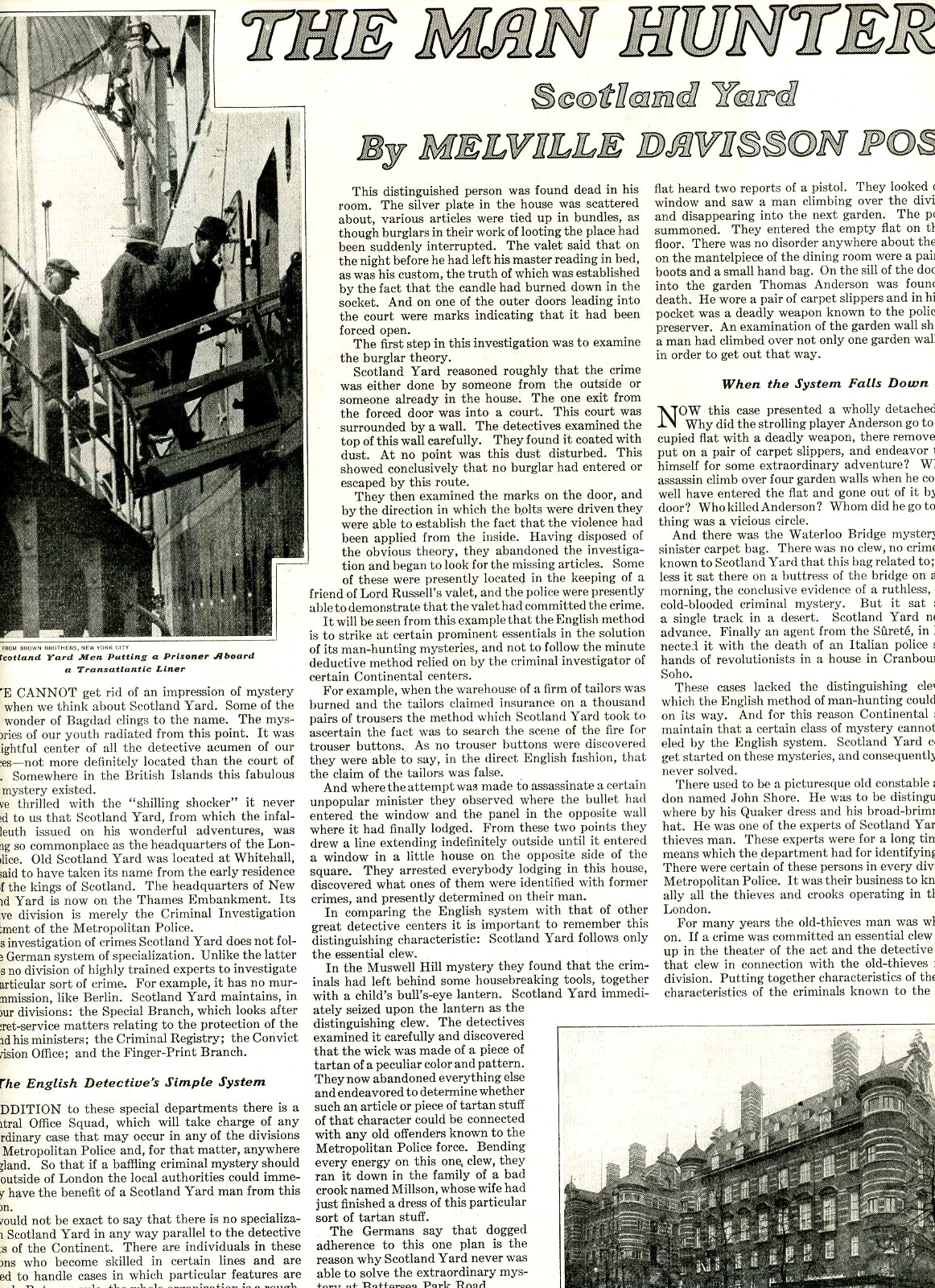 1916 Original Scotland Yard Article & Photos by Melville Davisson Post. 3 Pages