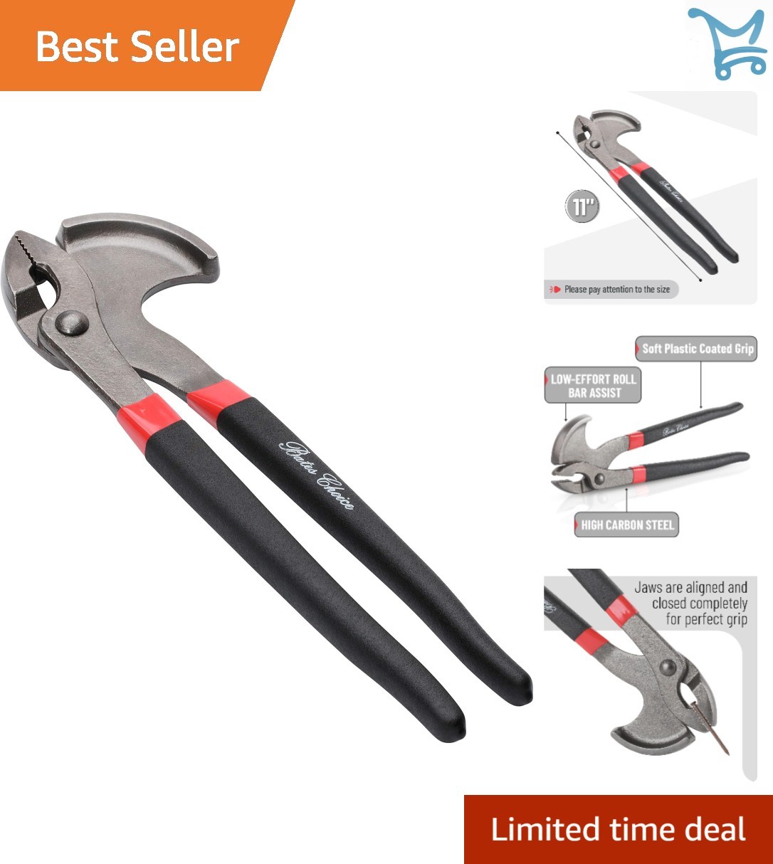 Nail Puller Iron 11-Inch Carpenter Hand Tool with Plastic Grip for Construction