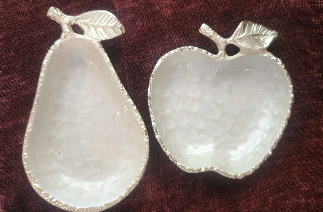 Stunning Ivory &Gold Glass Pear And Apple Dishes Fall Decor Classy
