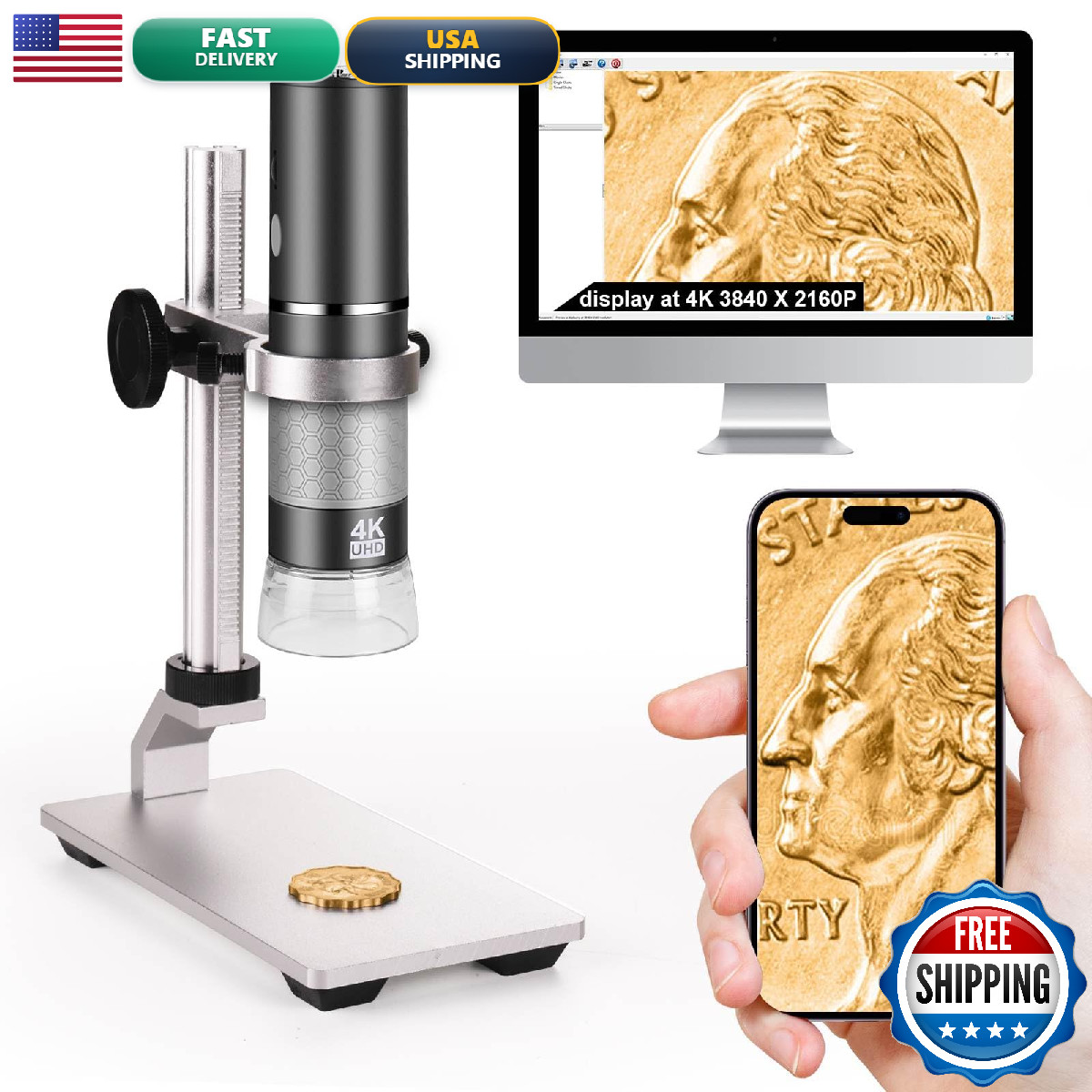 Ninyoon 4K Microscope Professional Stand For Iphone Android Pc 50-1000X Digital