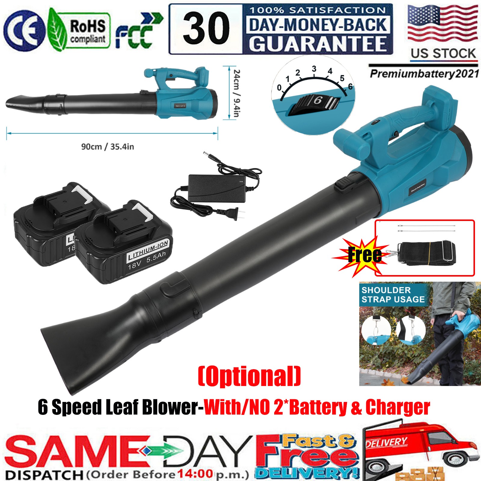 ✅Cordless Leaf Blower 6 Speed Level Electric Air Blower w/ 2 Batteries & Charger