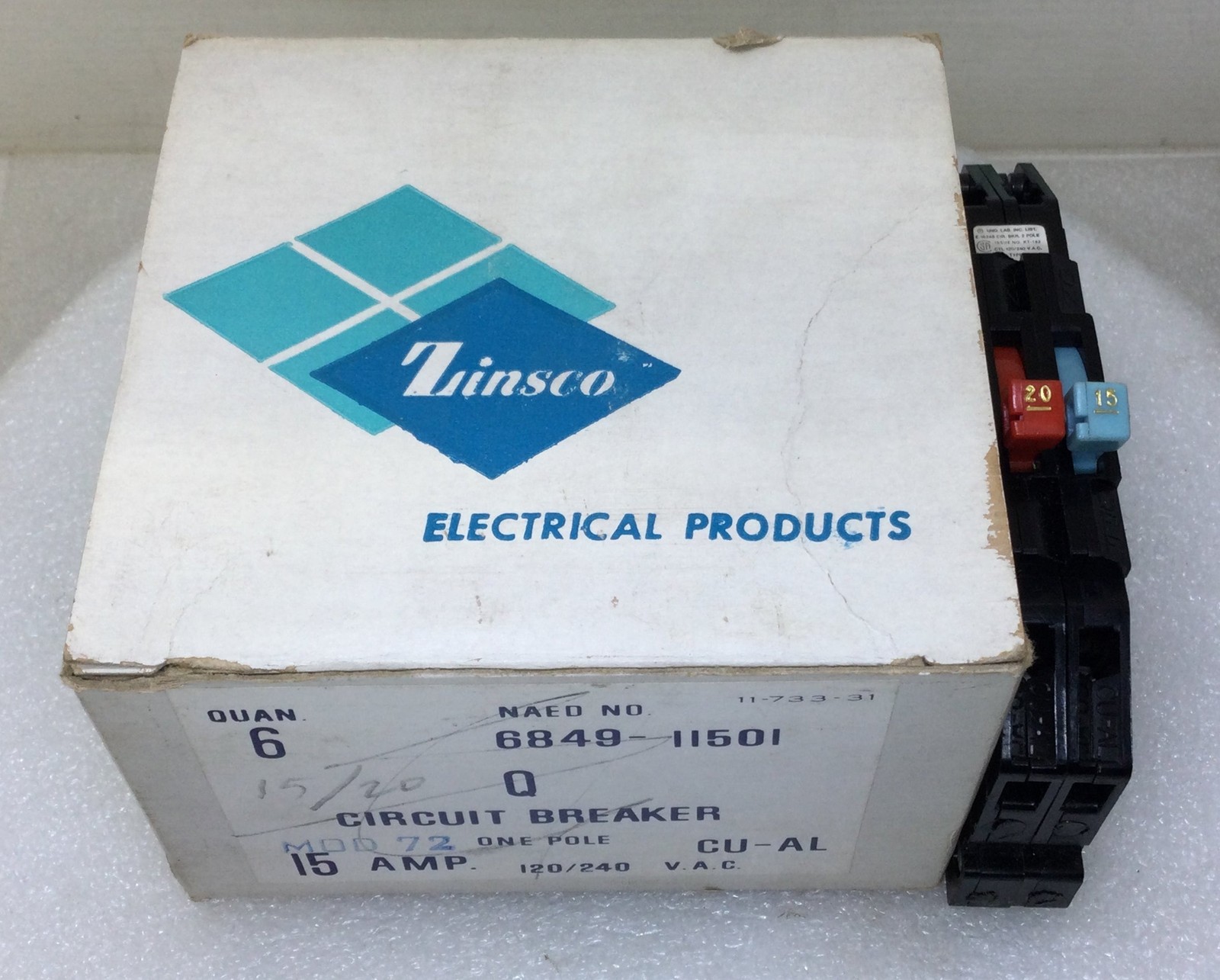 Zinsco/Sylvania RC38-2015 15/20 Amp 2 Pole 120/240V Combo Twin Breaker