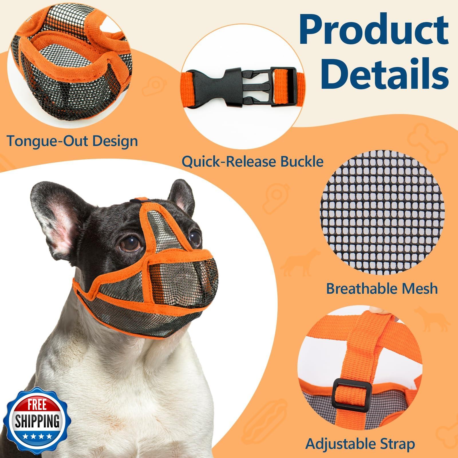 Coppthinktu Short Snout Dog Muzzle, Breathable Mesh French Bulldog Muzzle Ful