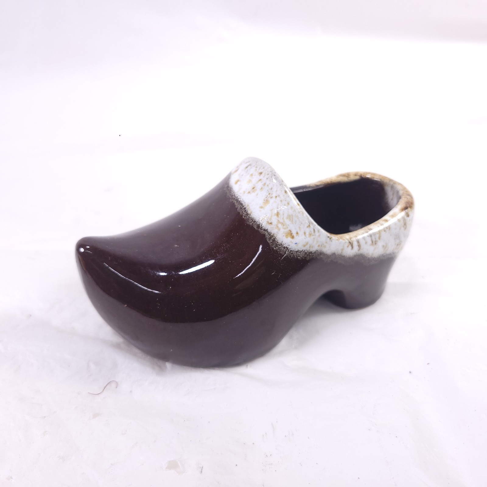 Brown Small Dutch Clog Ceramic Shoe Figurine Planter