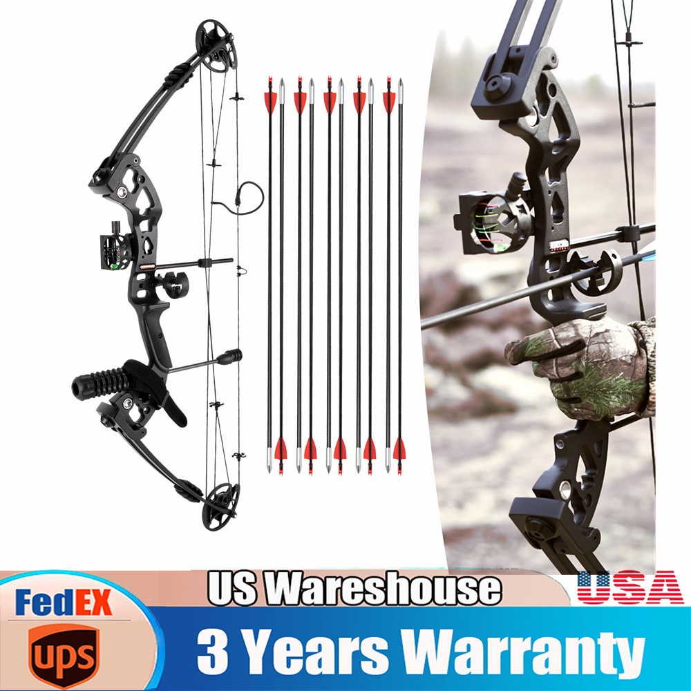 Black Right-Hand Compound Bow Kit for Beginners - Adjustable 30-55 lbs