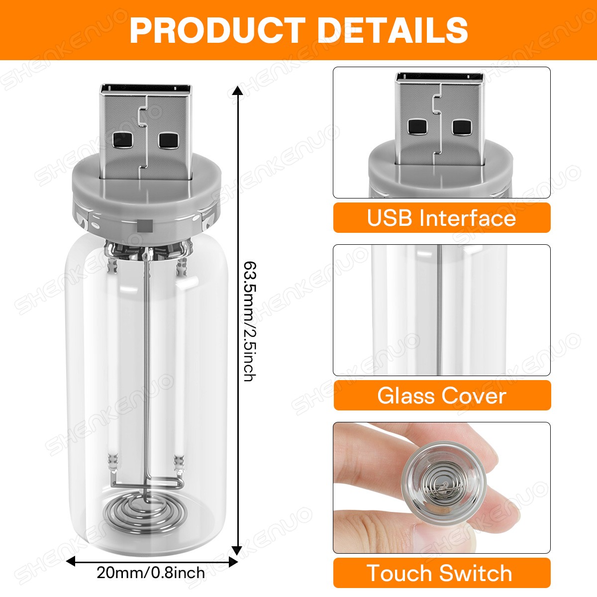 2Pcs USB Car LED Lighting, USB Touch Night Light (Blue,Red,Warm White)