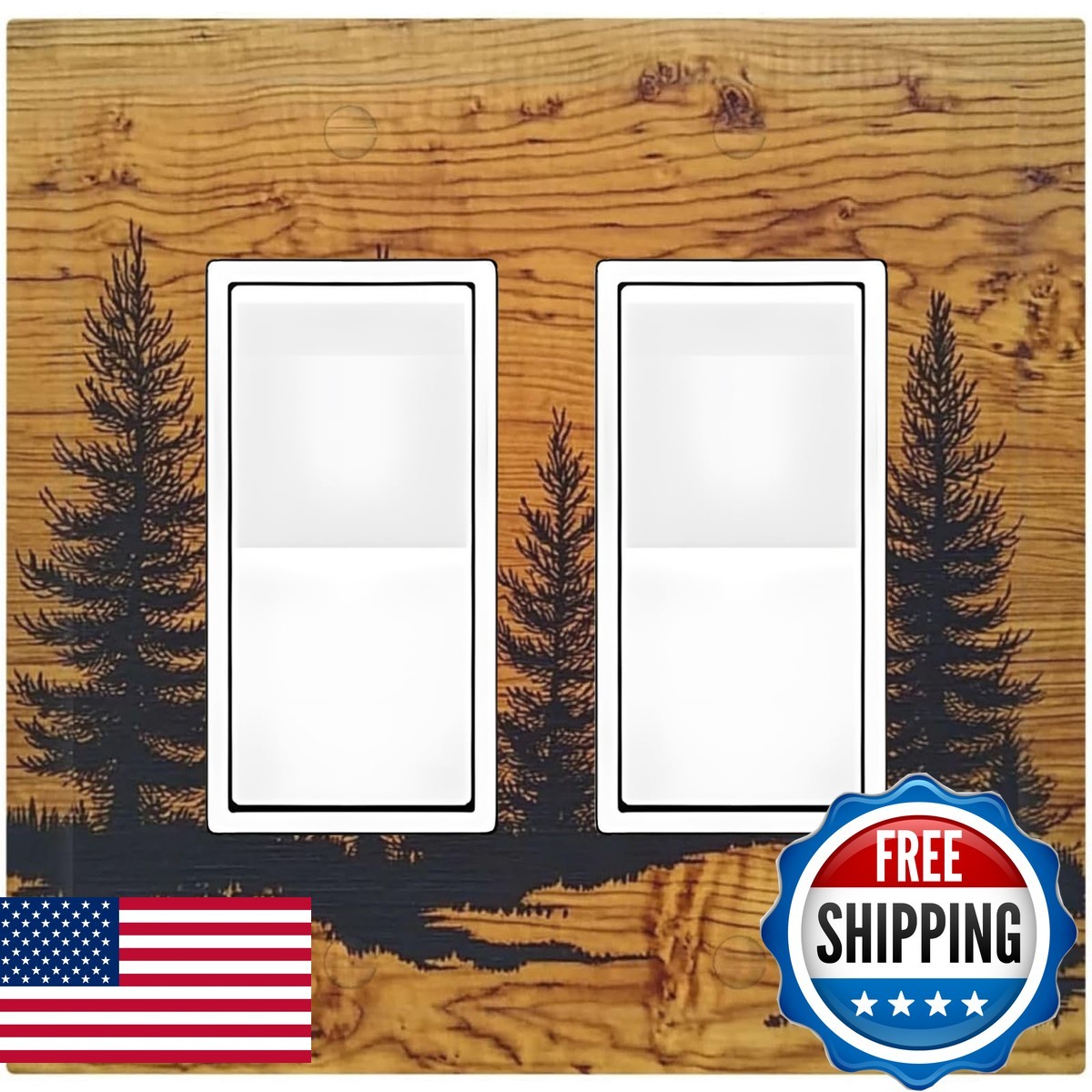 Donecmminery Forest Pine Silhouette 2 Gang Double Gfci Rocker Switch Plate