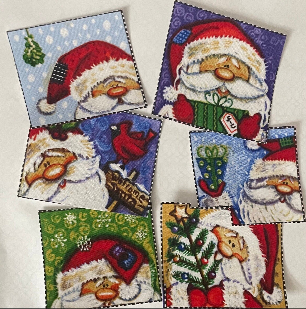 Set Of Peek-a-Boo Santa Squares - Iron On Fabric Appliques - Christmas