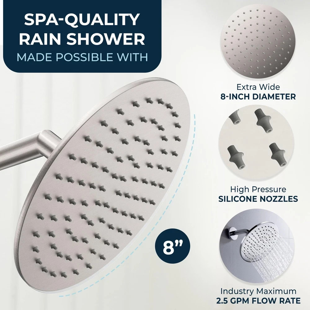 Rainfall Shower Head 8 Inch 2.5 GPM Brushed Nickel HammerHead Showers Solid