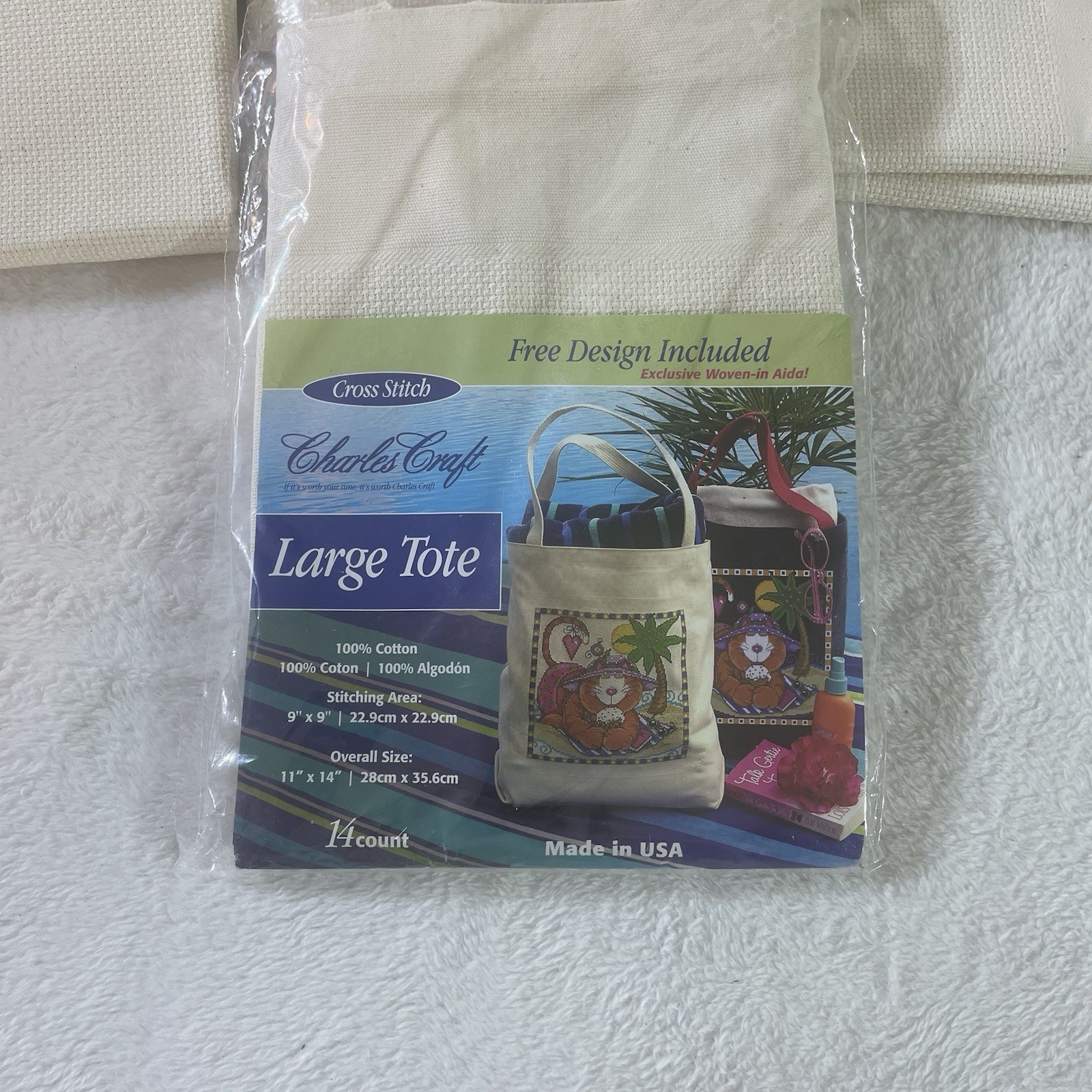 Charles Craft large tote embroldery aida14 count [Lot=4] RARE cottagecore