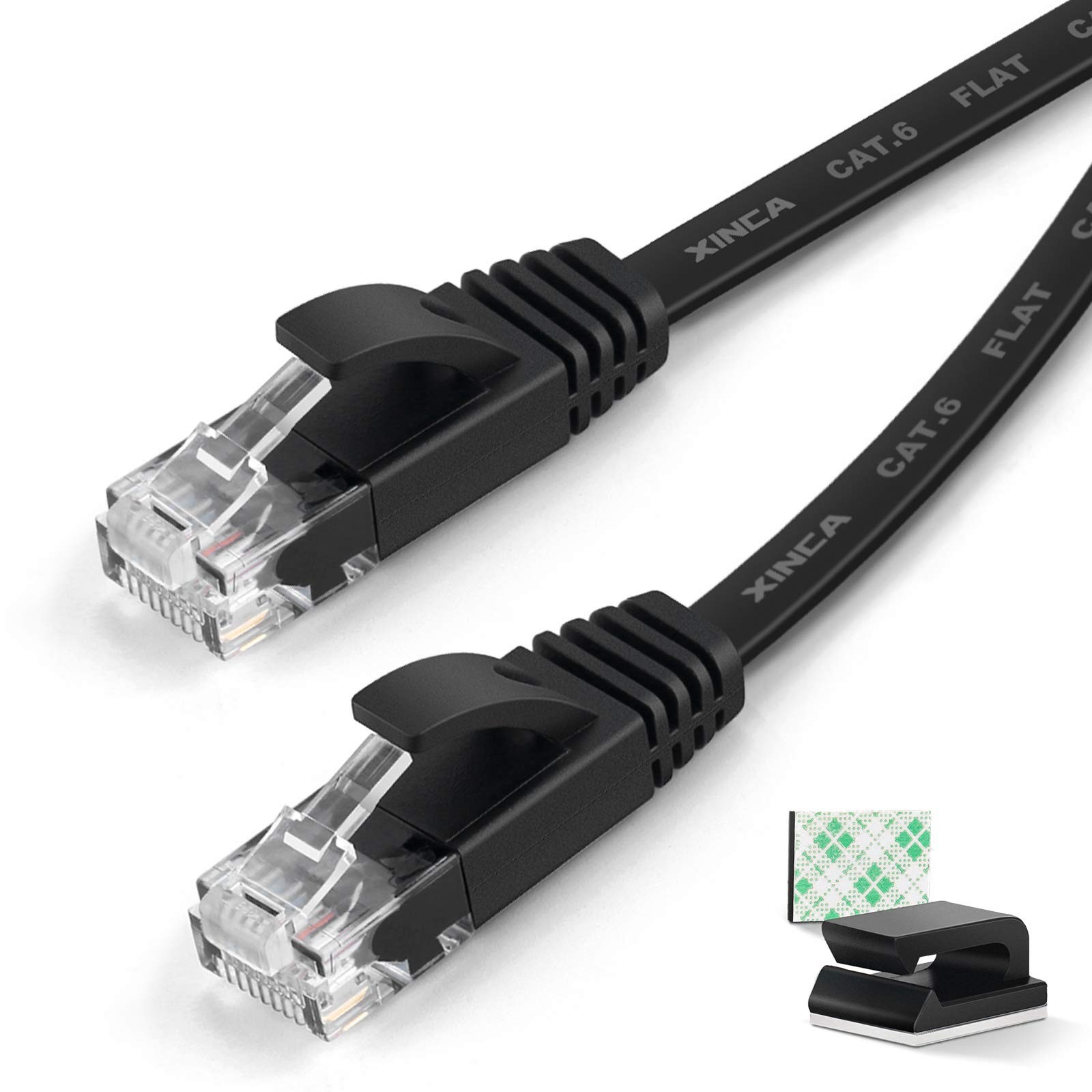 XINCA Cat6 Ethernet Cable 15 ft Black Gigabit Flat 15 feet, D.15ft-black