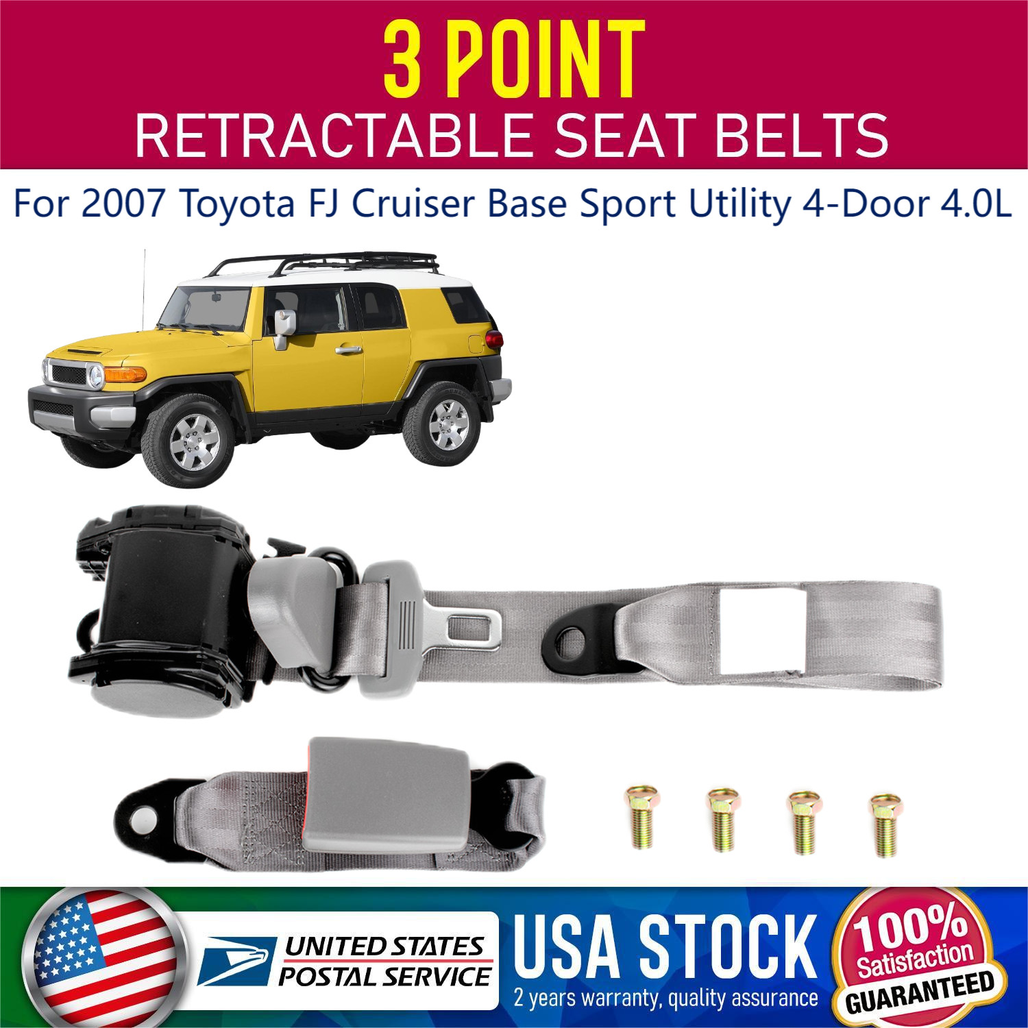 3 Point Retractable Adjustable Seat Belt FOR 2007 TOYOTA FJ CRUISER BASE SPORT