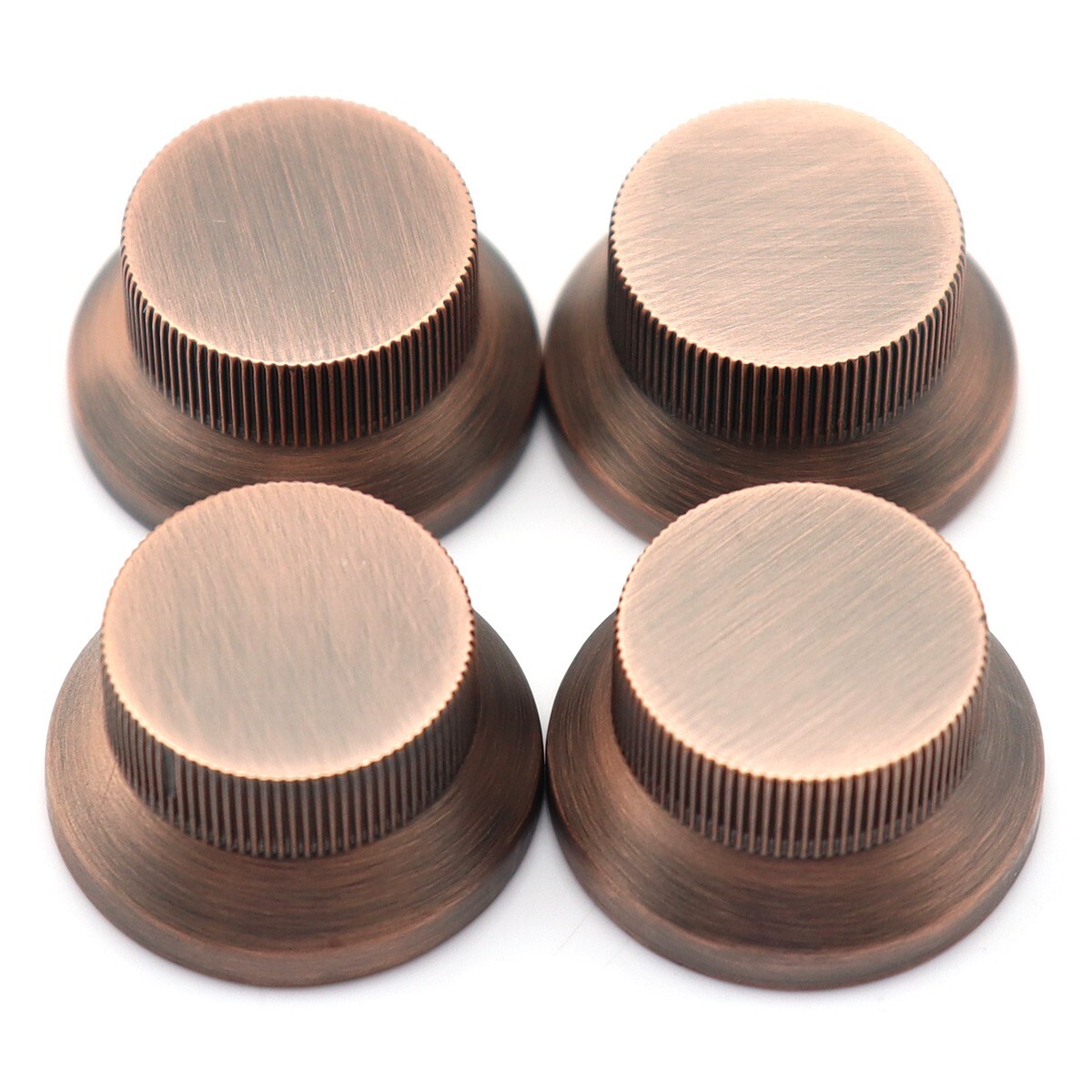 4Pcs Metal Hat Top Flat Top Bass Guitar Knobs Push-in Control Knobs Red Copper