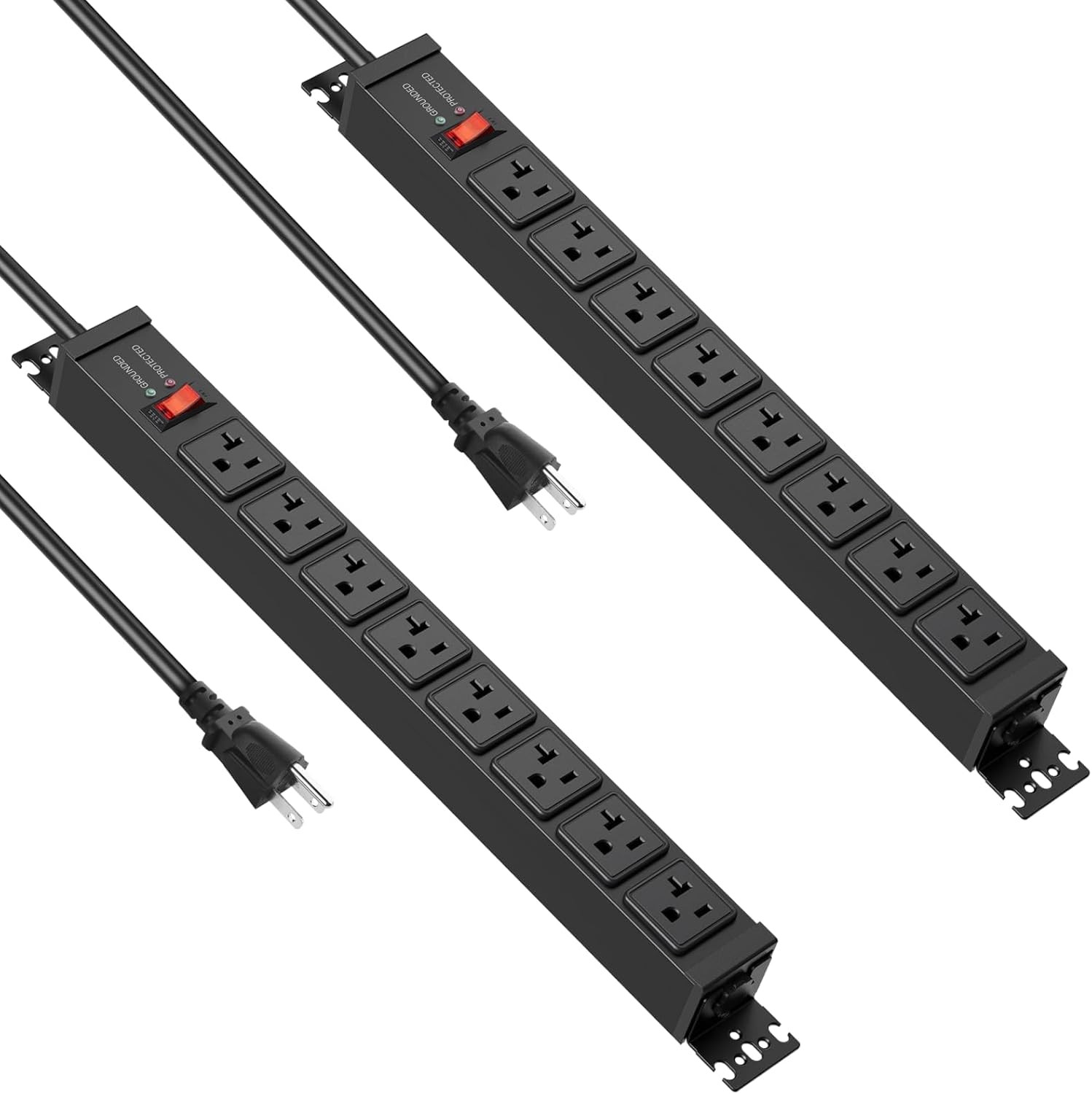 Heavy Duty 20A Power Strip 2-Pack with Surge Protection & 10ft Cord