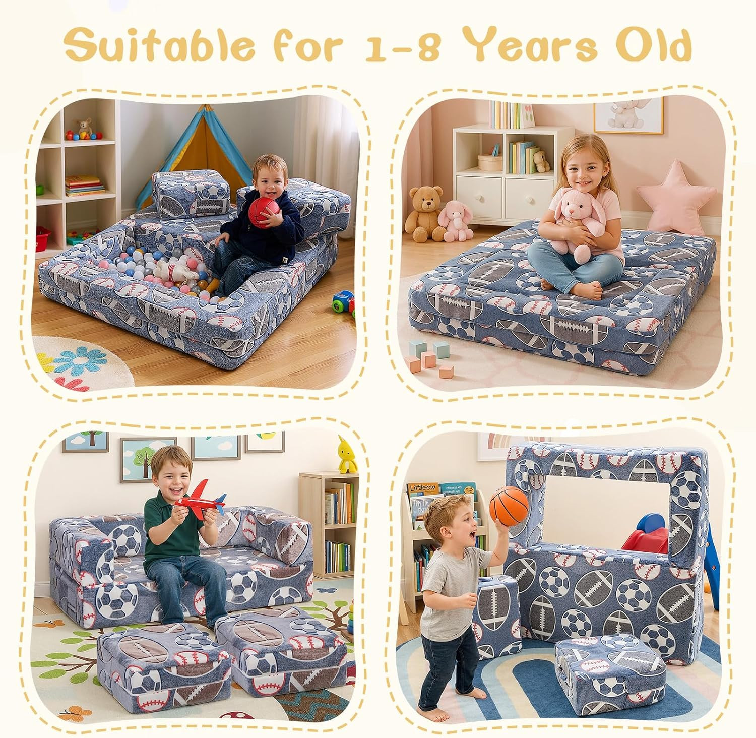 Glow in the Dark Modular Kids Play Couch - Convertible Foam Sofa for Playroom