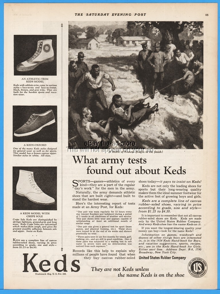 1924 Keds United States Rubber Shoe Footwear Sneakers Tennis Tug Of War Theme Ad
