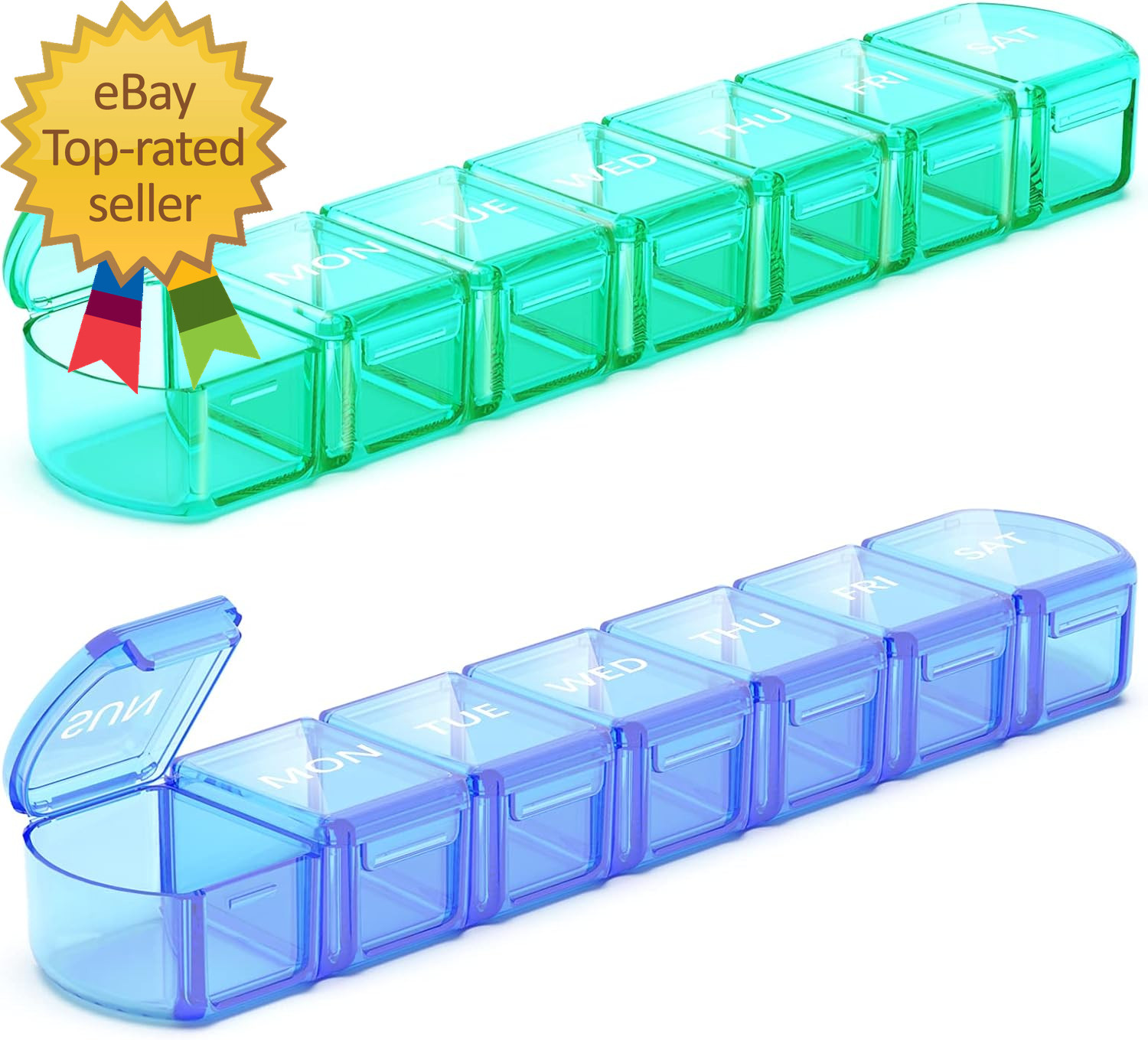 Extra Large Pill Organizer 2 Pack XL Pill Box 7 Day Weekly Pill Case