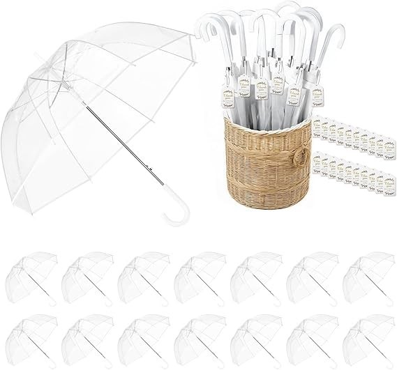 Anabiup Wedding Umbrellas Clear Large Dome Windproof with Thank You Tags (15-PK)
