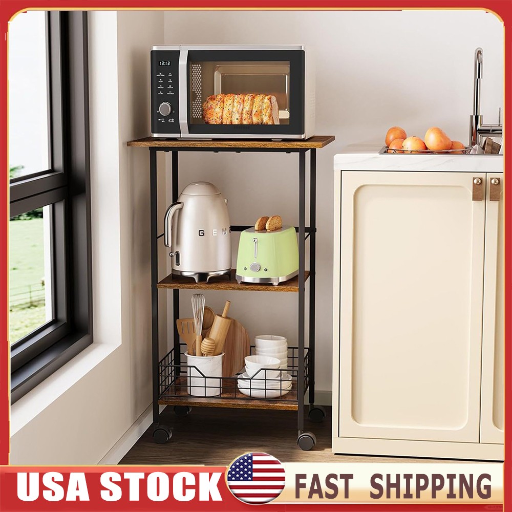 3-Tier Kitchen Rolling Cart On Wheels Storage Organizer Utility Cart Shelf Rack