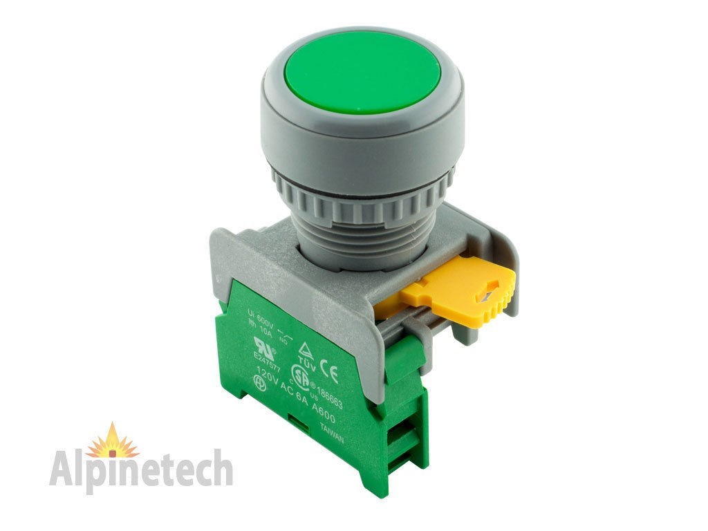 ATI XB-22 Green 22mm Momentary Push Button Switch 1NO Non-Illum Flush