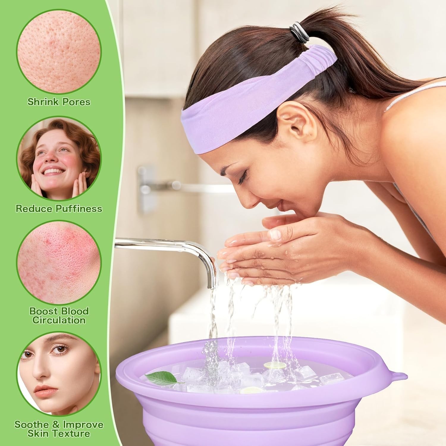 Foldable Ice Bowl with Built-In Ice Tray – Silicone Facial Ice Bath