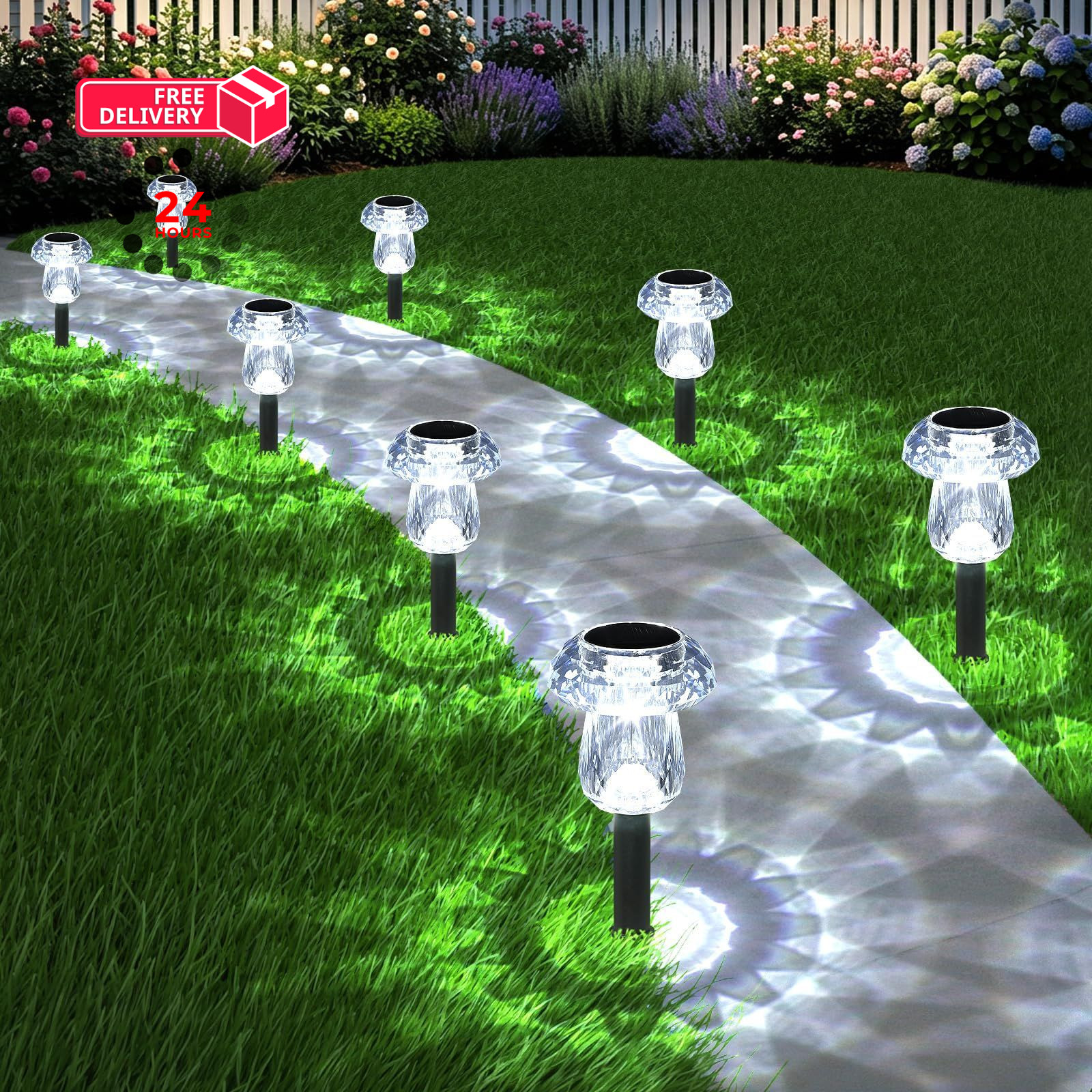 Gorrzai Solar Garden Lights Outdoor 8 Pack 6000K Cool 8 Pack, Cold White