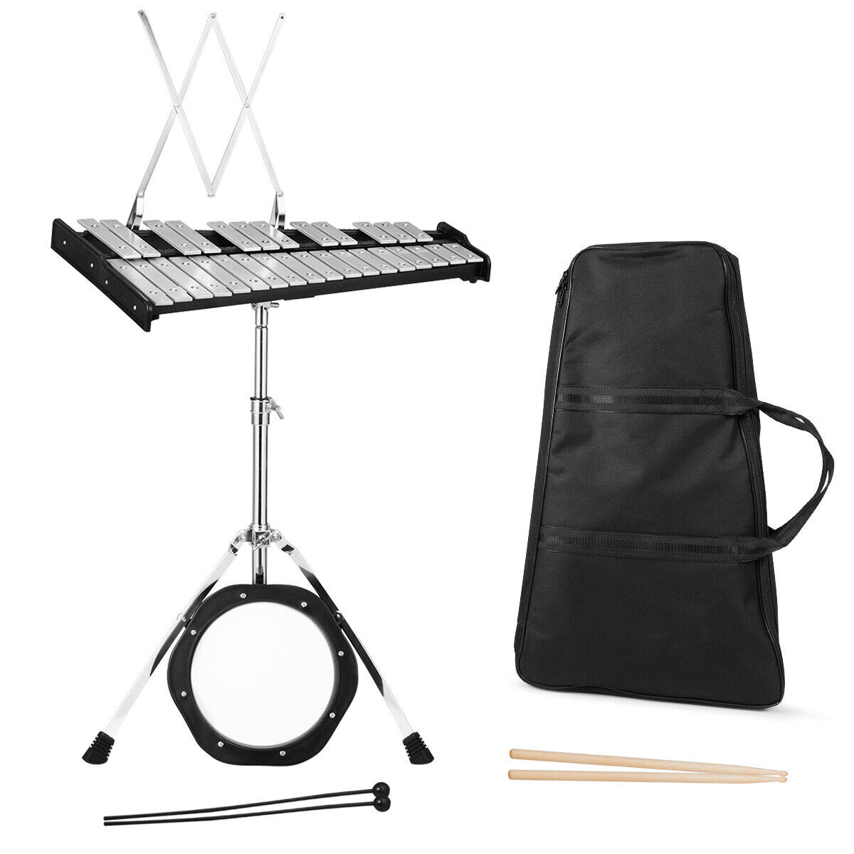 Costway 30 Notes Percussion Glockenspiel Bell Kit With Practice Pad Mallets