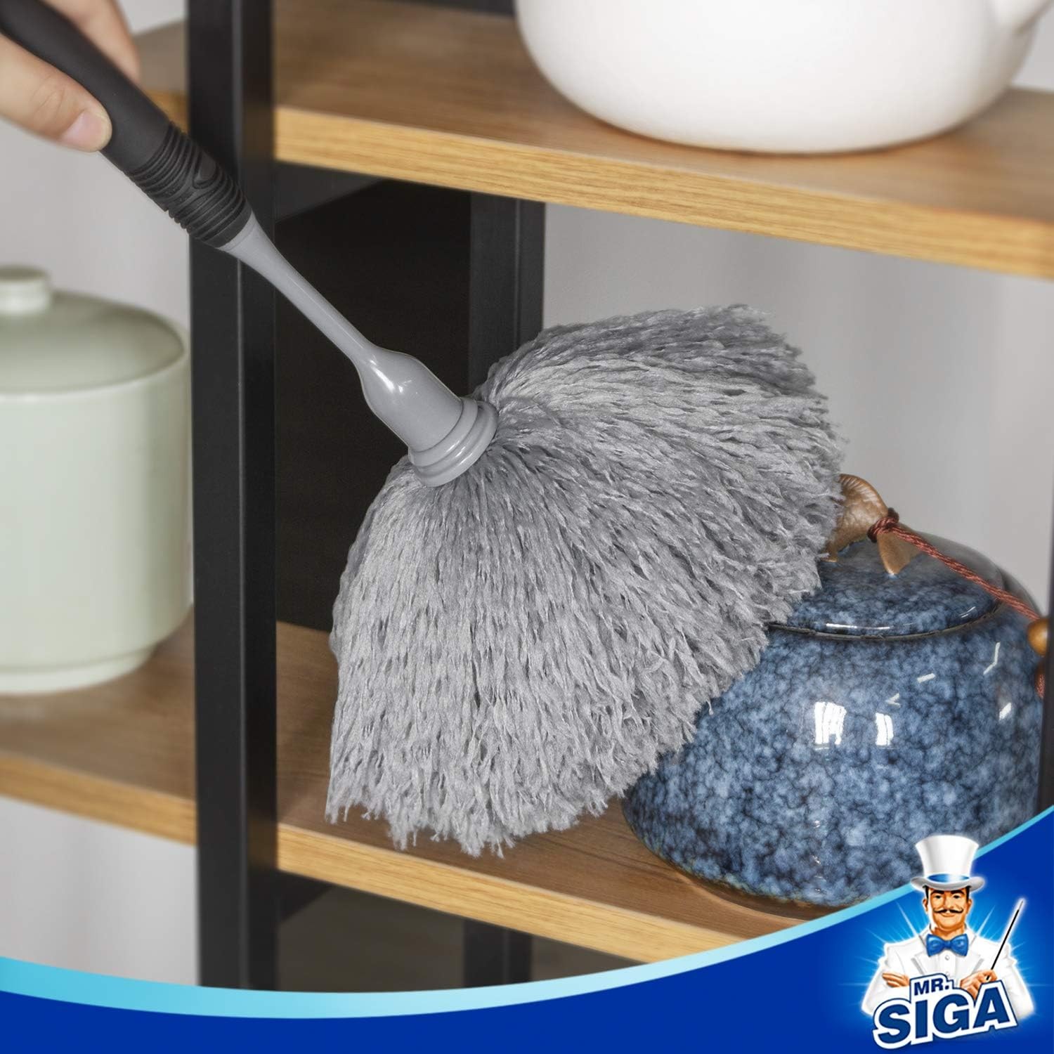 Microfiber Delicate Duster, Non-Slip Handle with Detachable Washable Head Gray