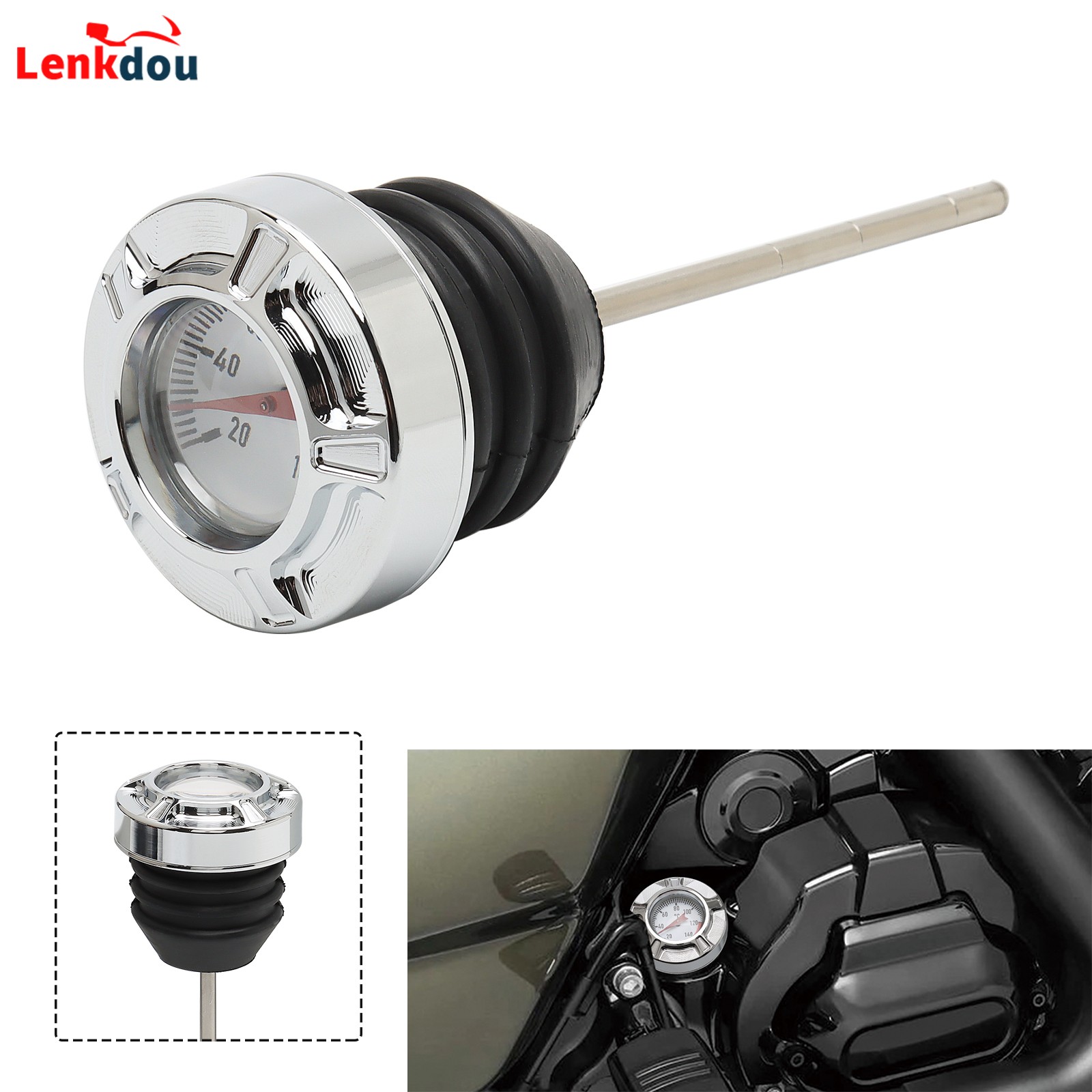 Chrome Oil Tank Dip Stick Plug W/ Tempgauge For Harley Softail Fat Boy 2000-2017