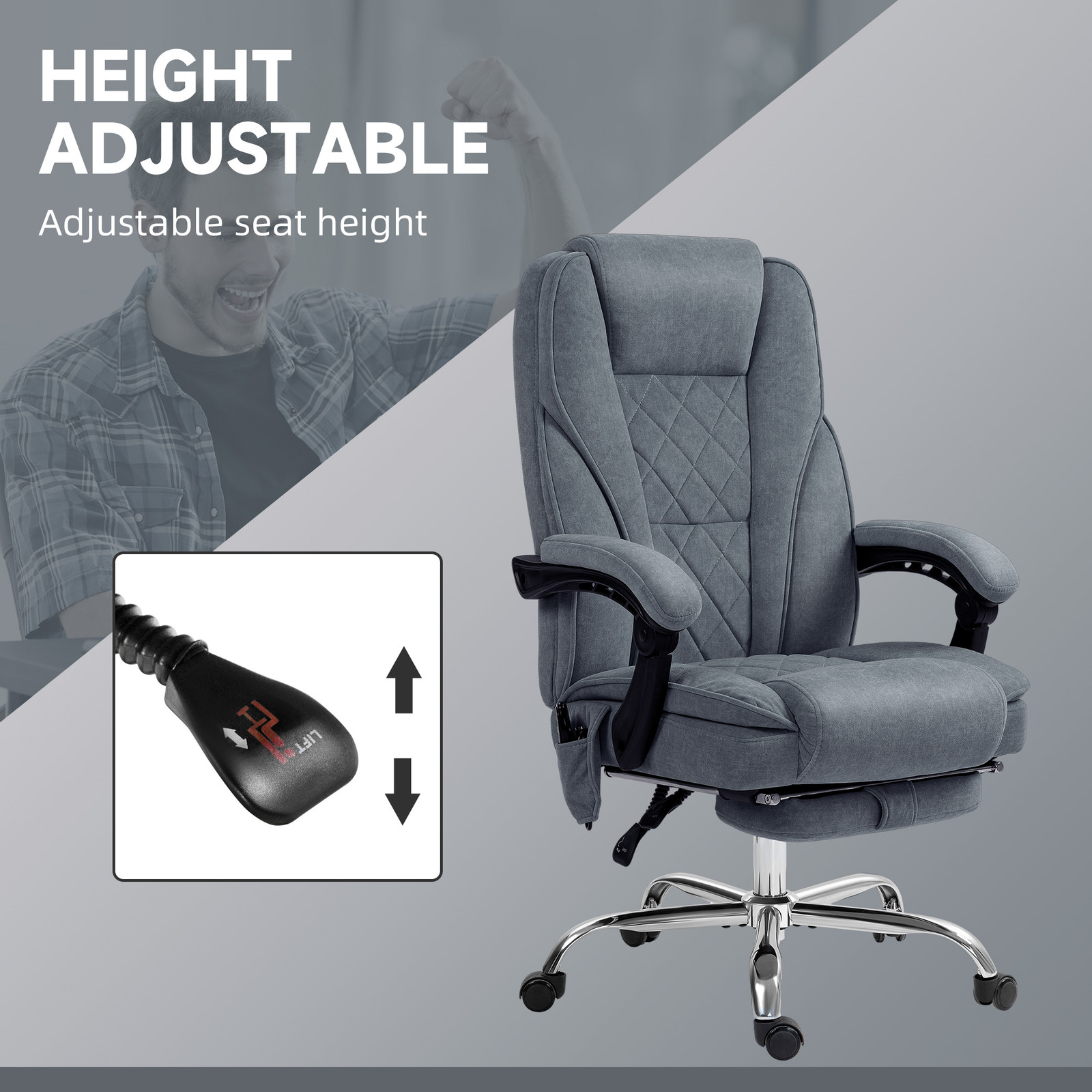 Massage Office Chair with Heat, Reclining, Footrest, Gray
